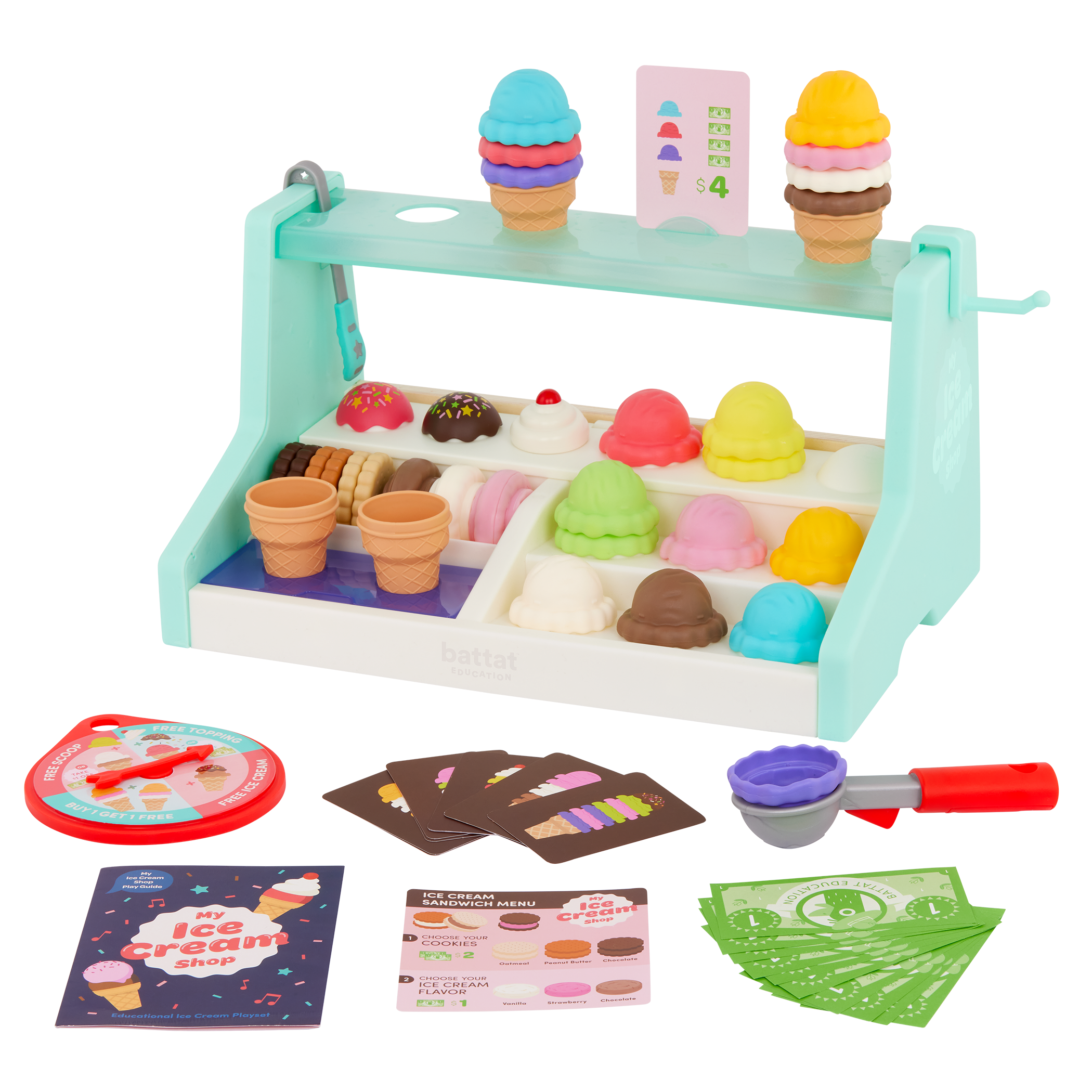 Kids Ice Cream Toy Set - Pretend Play Sweet Treats Ice Cream Parlour  Dessert Accessories Playset with Cone and Scoop for Toddler Imaginary Play